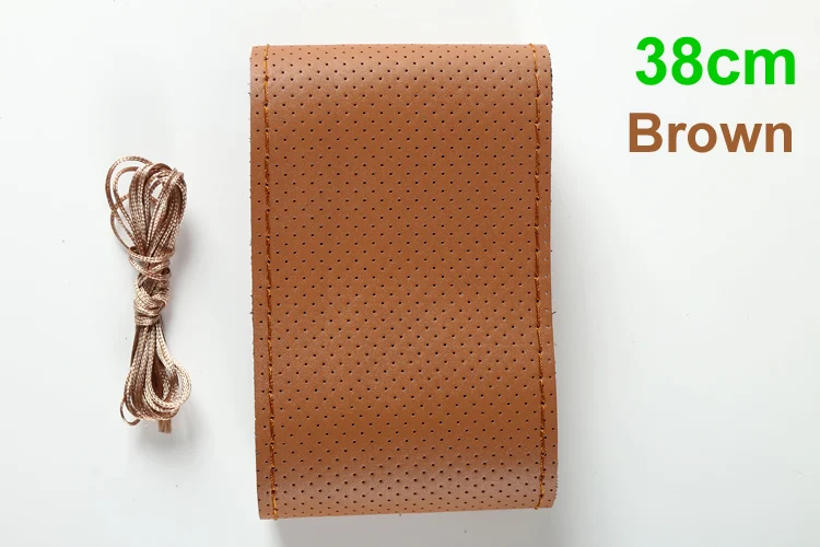 38cm Brown 36/38/40 см из натуральной кожи; Кожаная оплетка на руль автомобиля рулевое колесо крышка из мягкой телячьей кожи ручного шитья крышка рулевого колеса универсальный для D типа колеса - Название цвета: 38cm Brown