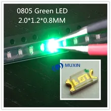 100 шт. SMD 0805 (2012) зеленые светодиодные чипы SMT 20 мА 3 в мкд