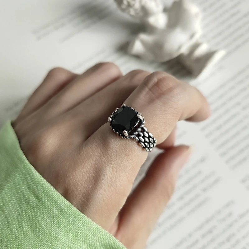 LouLeur, 925 пробы, серебряные, черные, циркониевые кольца, винтажные, минималистичные, романтические, квадратные кольца для женщин, серебряное ювелирное изделие, праздничный подарок