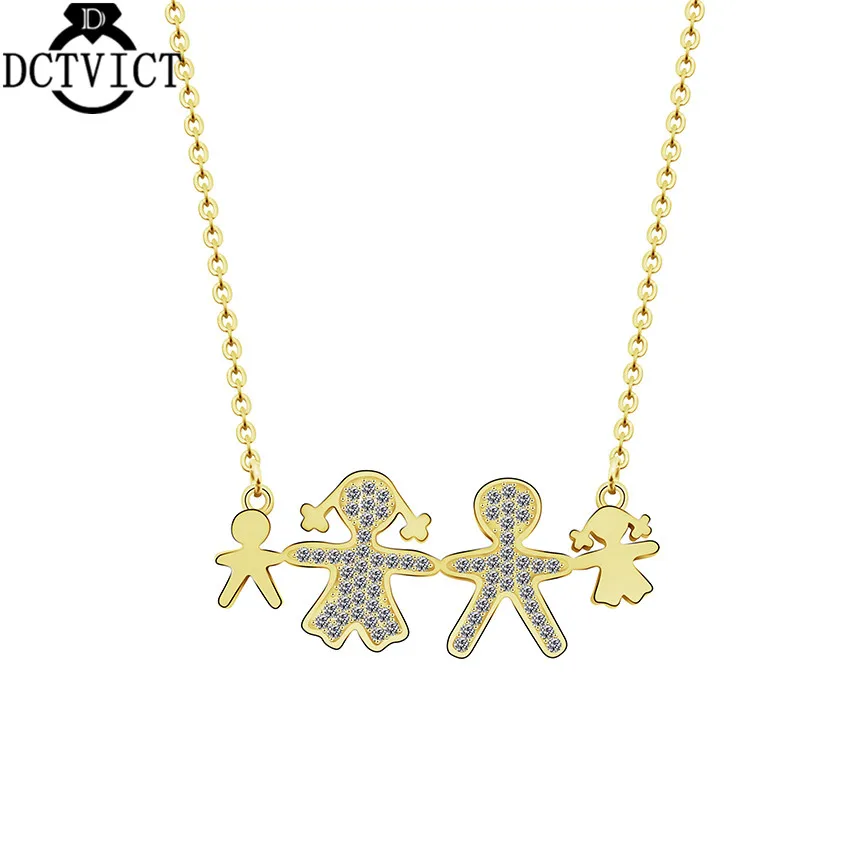 GORGEOUS TALE 10Pcs/lot Gold Father Mother Kids Chains Necklace For Women Men Jewelry Silver Figure Necklacees Chokers|collier femme|stainless steel