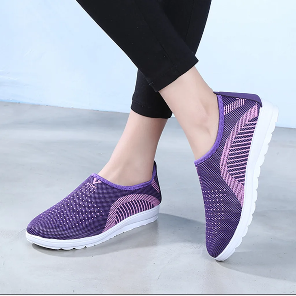 

Breathable Women Shoes Mesh Flat With Cotton Ankle Shoes Casual Walking Stripe Sneakers Loafers Soft Shoes Female Footwear Shoes