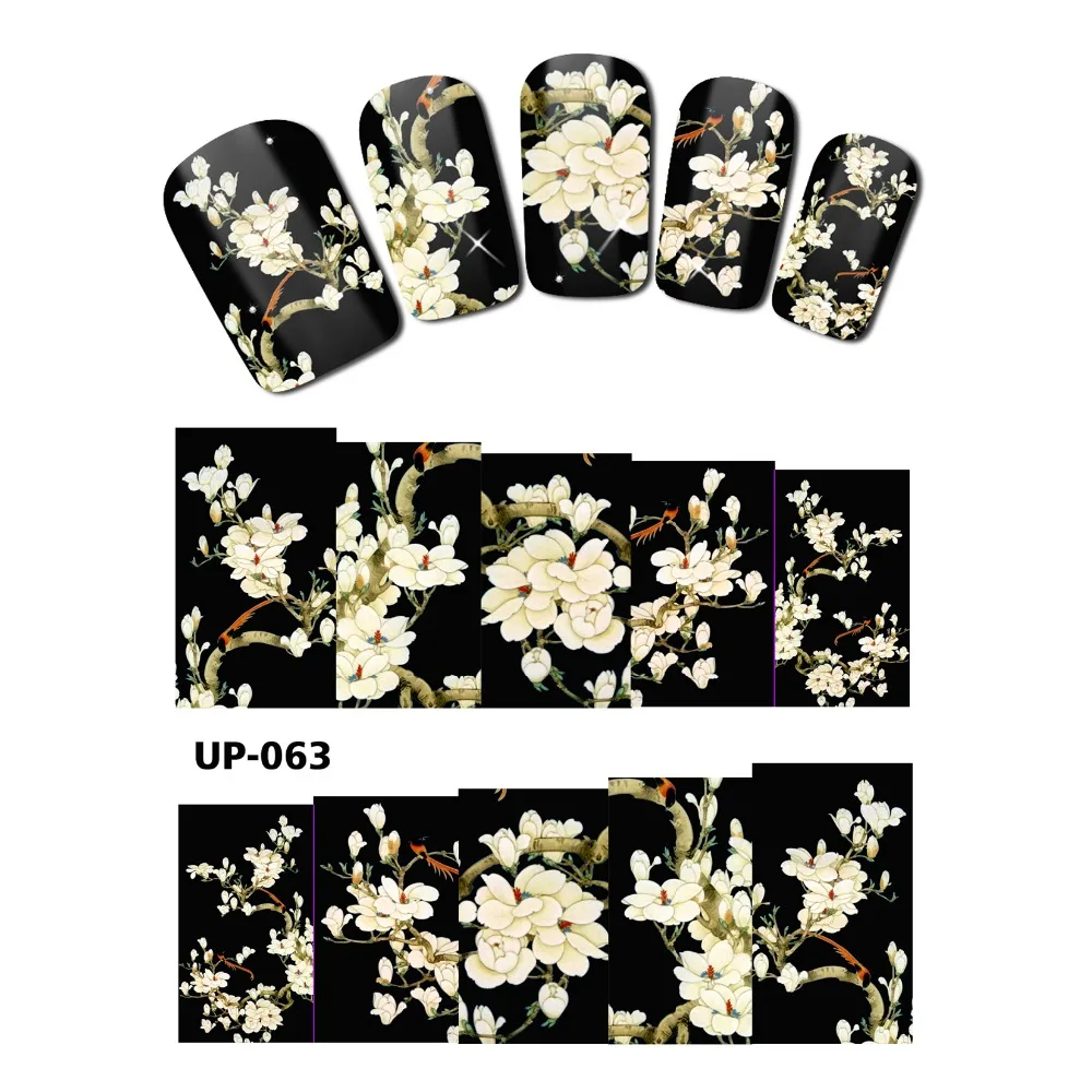 UPRETTEGO NAIL ART Красота татуировки переводная наклейка слайдер Вода Цвет Живопись мускус Роза перивинкл Роза Шарона UP061-066
