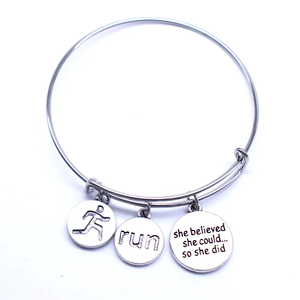Fashion ancient RUN tag pendant bracelet FIT fitness running men and women gifts Wire Bangle | Украшения и аксессуары