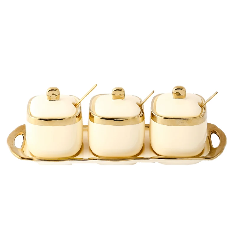 

European light luxury ivory white porcelain ceramic seasoning box Seasoning tank Kitchen supplies