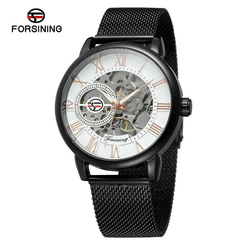 black white FORSINING, мужские часы, Топ бренд, роскошные, военные, спортивные, рука, ветер, механические, наручные часы, скелет, мужские часы, relogio masculino 0600 - Цвет: black white