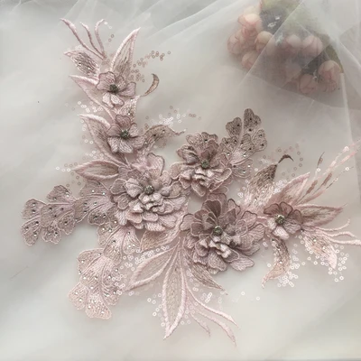 light pink 10 цветов черный светло серый зеленый фиолетовый 3D бисером кружева цветок DIY свадебное платье аксессуары - Цвет: light pink