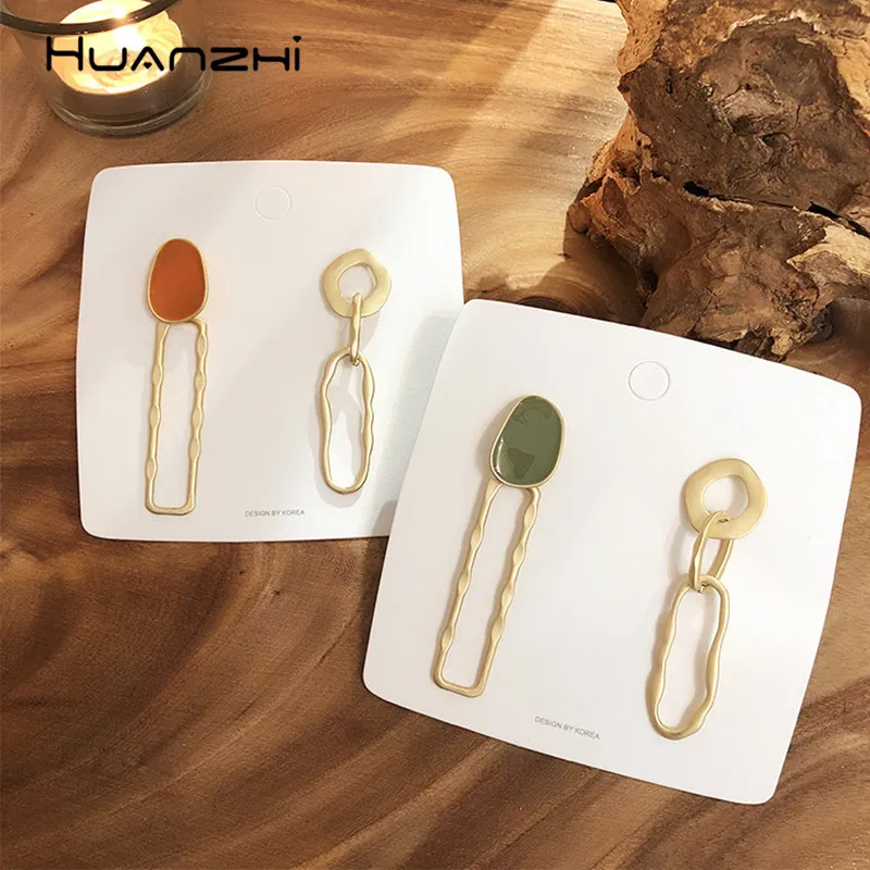 Женские Асимметричные сережки HUANZHI асимметричные с металлической линией