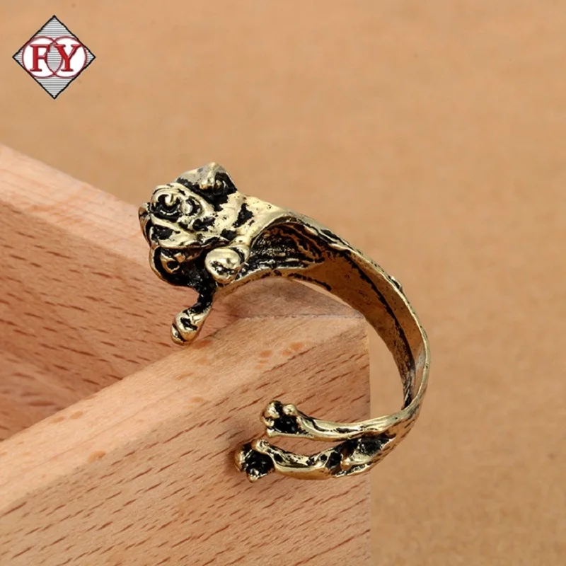 Французский бульдог кольца милый мопс Кольцо Собака Винтаж Цвет Jewelry животных