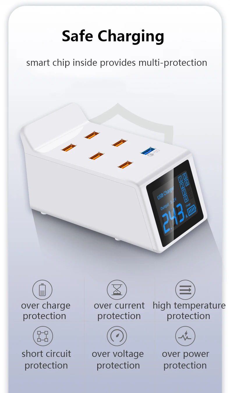 Многопортовая настольная USB зарядная станция с ЖК-дисплеем, умная Быстрая зарядка 3,0, быстрая зарядка, USB зарядное устройство, док-станция, EU, US, UK, AU Plug