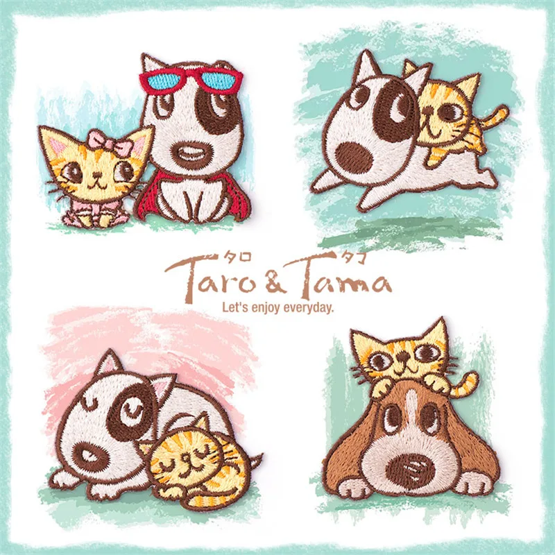 

Dog and Cat are Friends Sew On Applique Embroidered Iron On Patches Dress Jacket Jeans Stickers Cat Dog Clothes Sticker 1 Piece