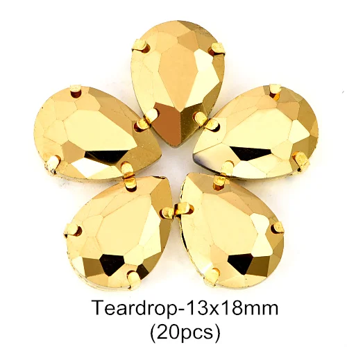 Teardrop 13x18mm Шахта золото микс 11 форм пришить Стразы Золотой Коготь Установка стекло кристалл Высокое качество пришить коготь стразы для одежды B3791 - Цвет: Teardrop 13x18mm
