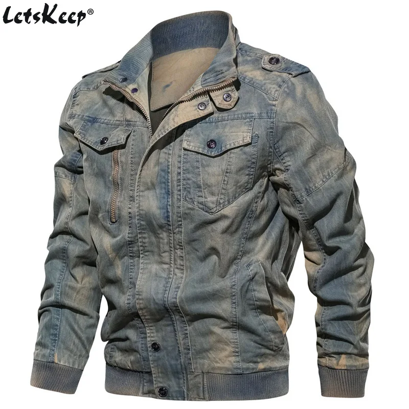 LetsKeep Весенняя Мужская джинсовая куртка-бомбер винтажная куртка в стиле милитари