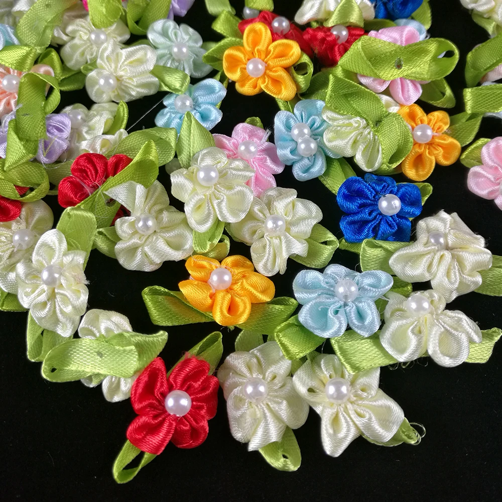50 шт. лента роза Жемчуг DIY Свадьба цветок атласный Декор бант аппликации