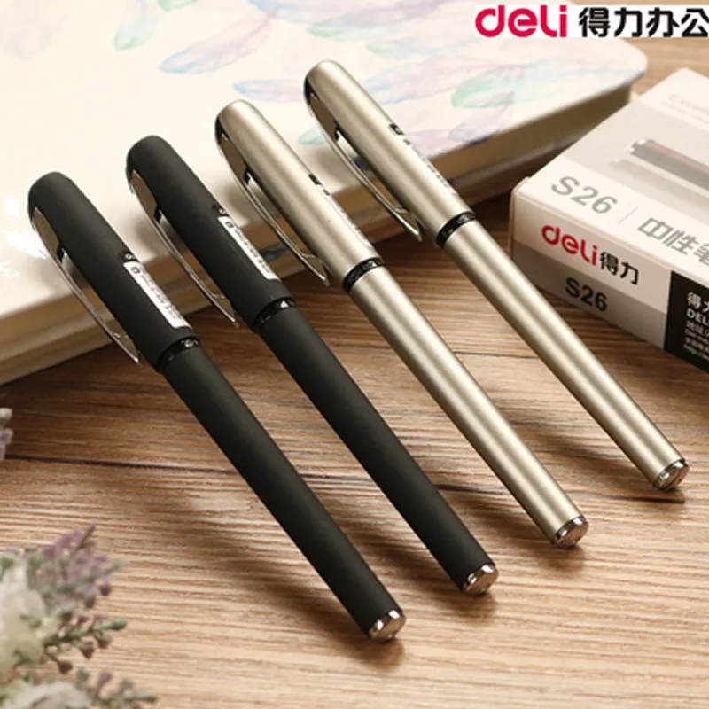 

Deli Gel pen S26 men's business office signature student stationery black carbon pen metal pen holder