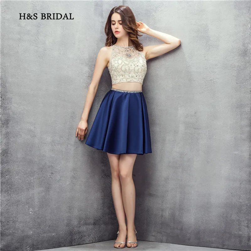 Женское коктейльное платье H & S темно синее из двух предметов с блестками и