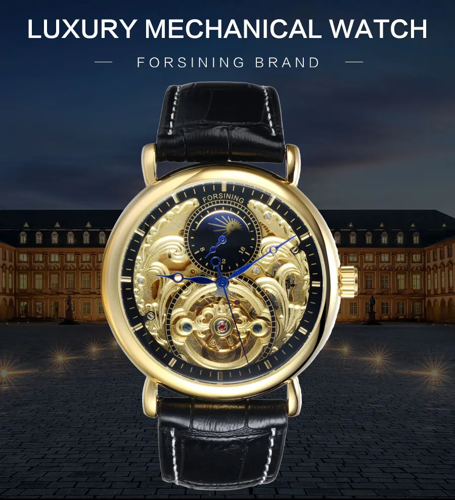 FORSINING мужские часы Топ бренд класса люкс Tourbillon часы с скелетом мужские спортивные кожаный браслет автоматические механические наручные часы