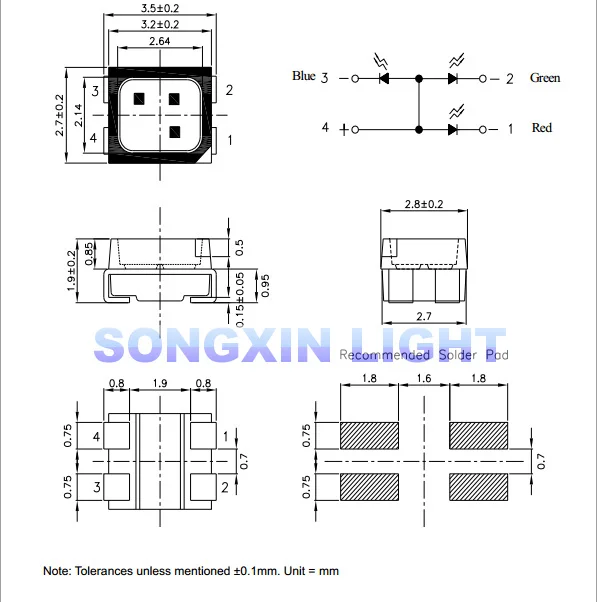 200 шт. 3528 RGB POWER TOP 1210 SMD SMT PLCC 2 светодиодсветодиодный Красный Зеленый Синий Новые