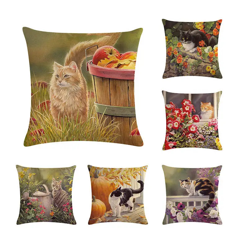 Новинка наволочка для подушки с изображением милых кошек 45*45 см из хлопка и льна