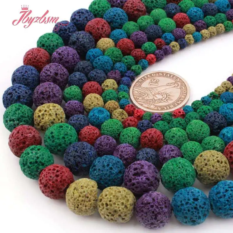 6 8 10 12mm Round Sponge Multicolor Volcanic Lava Rock Stone LooseBeads For Necklace Bracelats Jewelry Making 15&quot Free Shipping |
