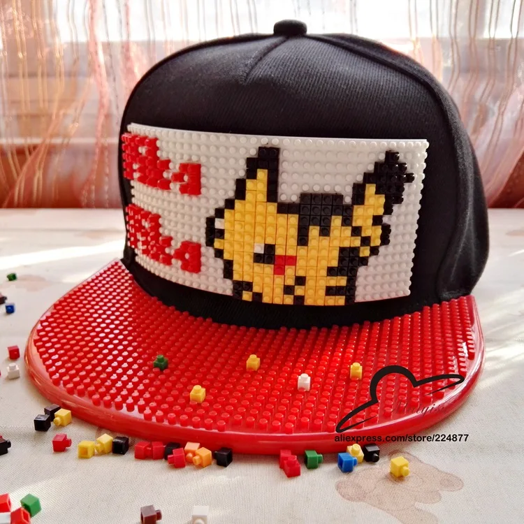 Женские плоские бейсболки Pokemon Go со съемными блоками кирпичного здания Пикачу, хип-хоп шапка и Кепка для мужчин и женщин