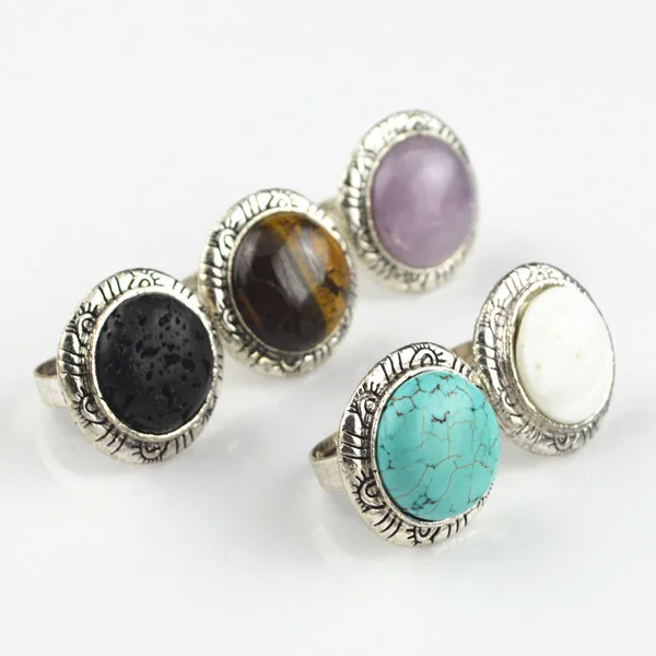 (Мин. Заказ $5) WW46K круглый черный Stone Adjustable Ring 1 шт. Бесплатная Размеры старинное