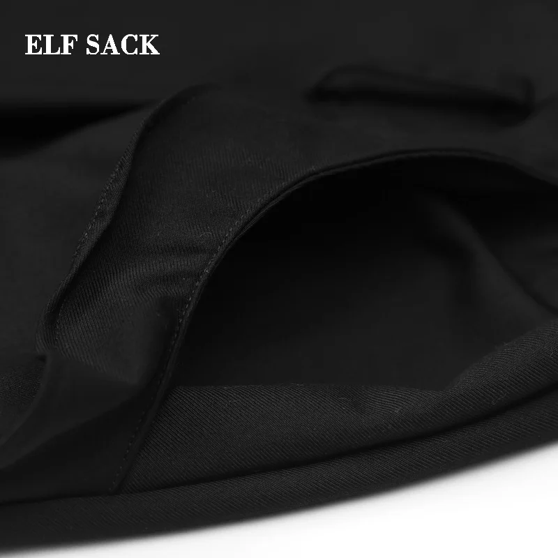 ELFSACK, новинка, женские свободные штаны, повседневные трикотажные брюки с оборками, средняя талия, одноцветные женские прямые длинные штаны