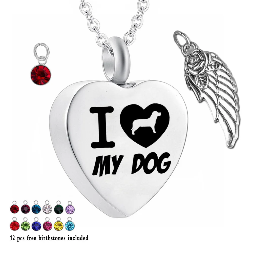 

I my dog 12 Piece Birthstone Crystal Urn Necklace Heart Memorial Keepsake Pendant Ash Cremation Jewelry for Ashes