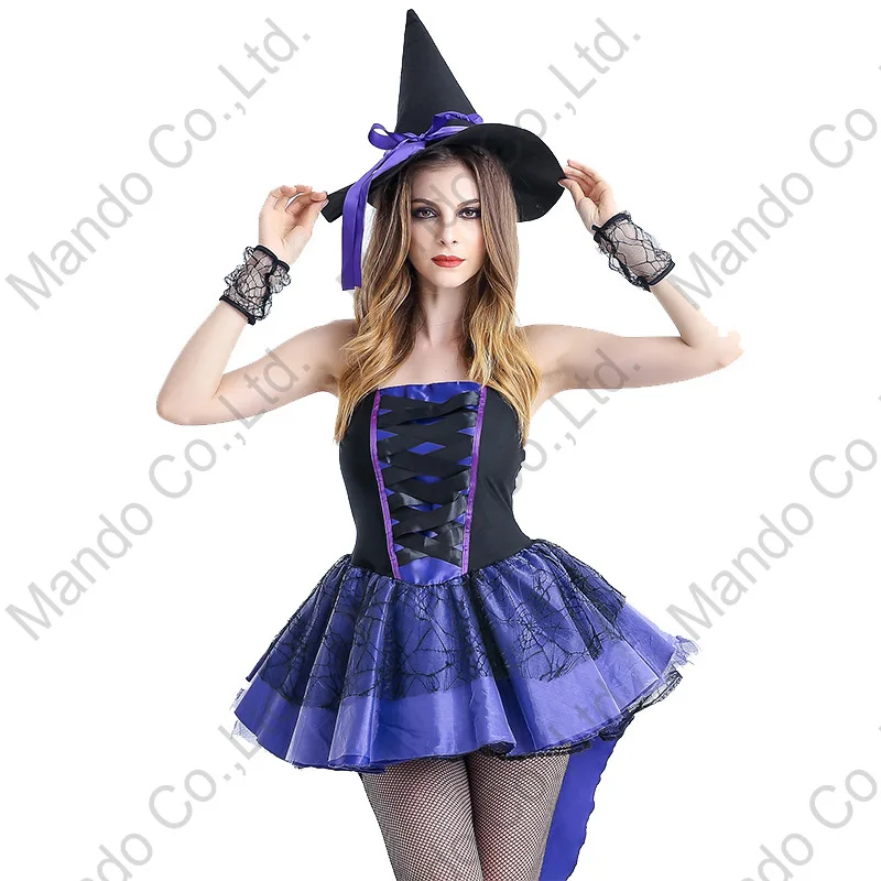 

Adult Women Sexy Purple witch Lady Fancy Dress Halloween Cosplay Costume Outfit