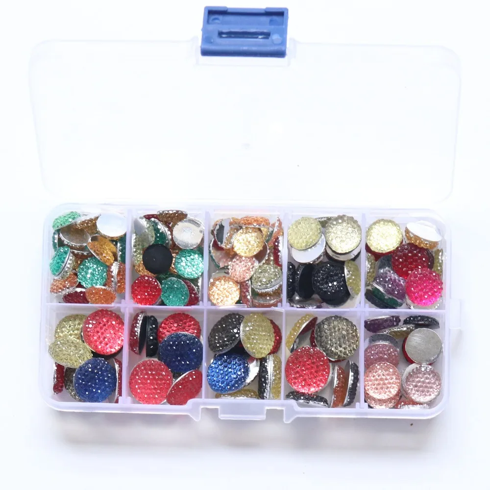 

10-14MM 200Pcs/Set Mix Colors Round Shape Flat Base Twinkling Resin Acrylic Fashion Jewelry Bead Jewellery Beads