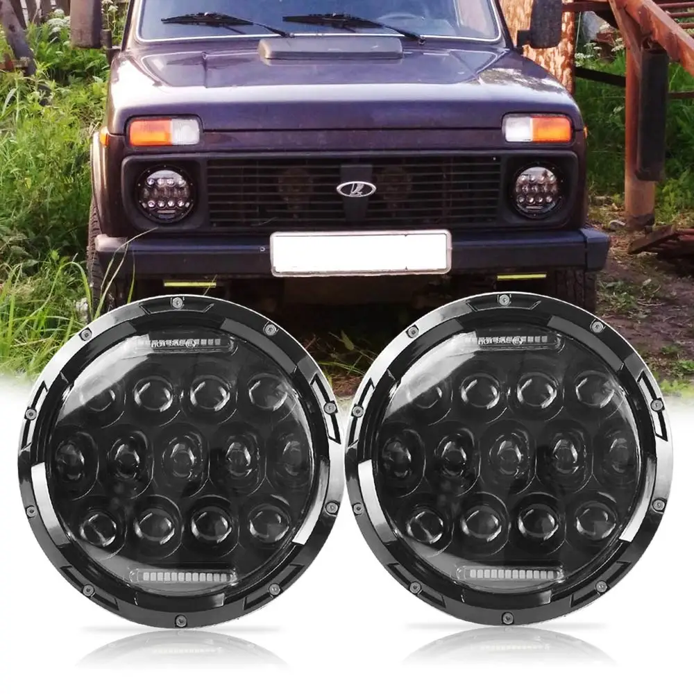 Автомобильный светодиодный 7 дюймов круглый фар Conversion Kit для Lada Niva Offroad Для Jeep Wrangler JK TJ CJ Hummer защитник