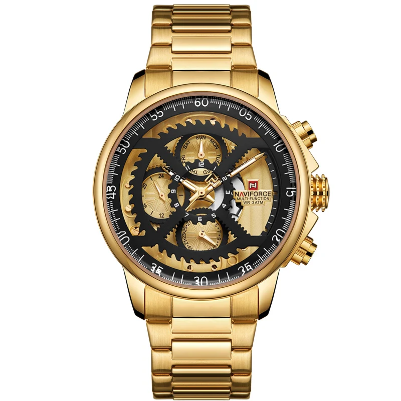 gold NAVIFORCE мужские модные спортивные часы мужские золотые кварцевые мужские часы Топ люксовый бренд армейские военные наручные часы Relogio Masculino - Цвет: gold