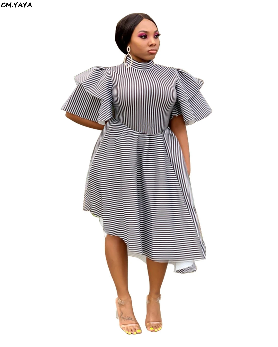 Женское вечернее платье в полоску асимметричное винтажное Клубное с