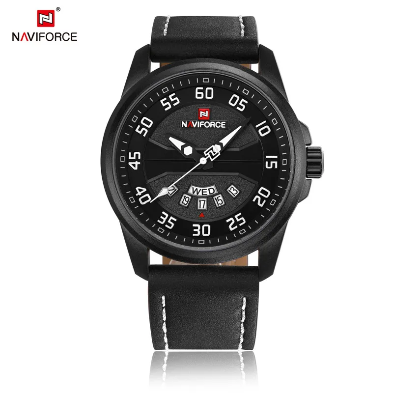 Naviforce новые модные мужские часы, Военные Спортивные кварцевые мужские часы, кожаные водонепроницаемые мужские наручные часы, мужские часы 9124 - Цвет: NA912405 without box