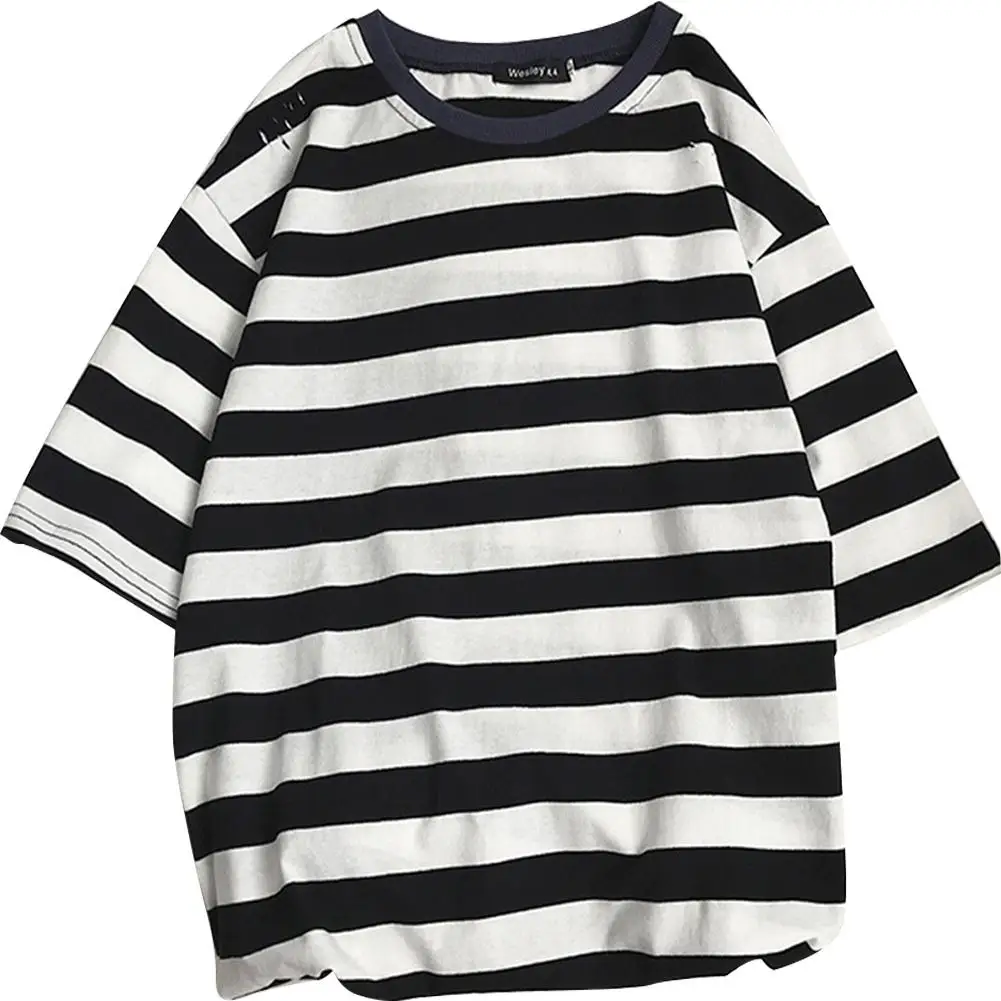 Мужская летняя футболка None полосатая со средним рукавом и круглым воротником