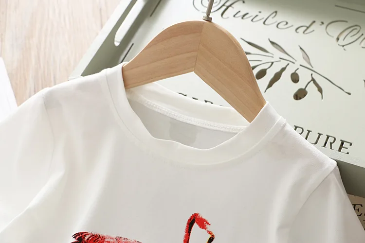 Одежда для девочек летняя футболка с фламинго топ и сетчатая юбка пачка