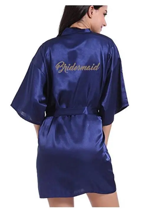 navy Bridesmaid Женский халат с буквенным принтом для невесты, подружки невесты, матери невесты, подружки невесты, платье подружки невесты, вечерние халаты - Цвет: navy Bridesmaid