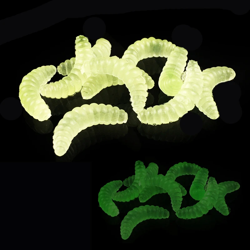 

Simpleyi 50pcs 2cm 0.3g Swimbait maggot Grub Soft Fishing Lure Bait Hook smell Worm Glow Shrimp Artificial Carp Fish Lure Ocean