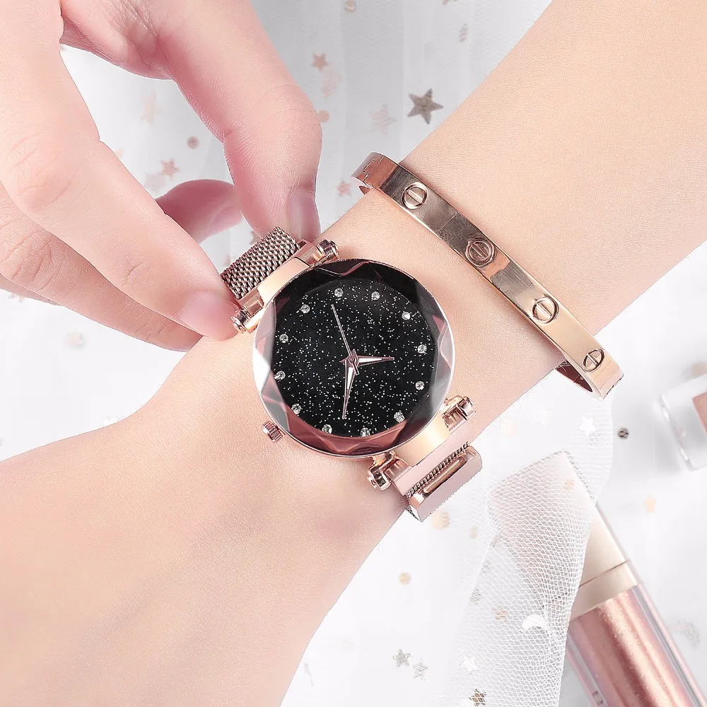 5pc/set Luxury Women Watches Ladies Magnet Starry Sky Clock Fashion Diamond Female Quartz Wristwatch with Bangle zegarek damski | Наручные