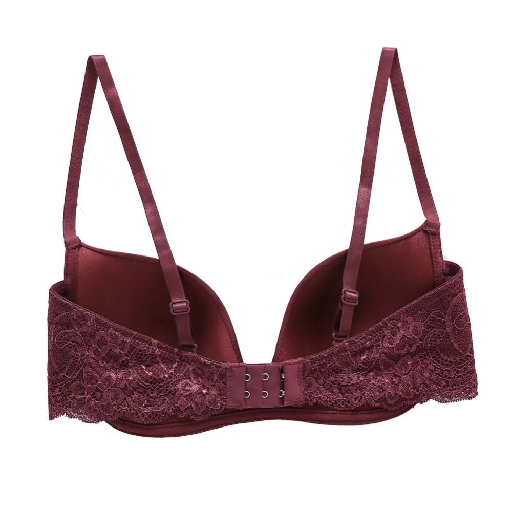 

Fashion New Solid Color Smooth Sexy Lace W Type Without Steel Ring Gathered Bra for Women