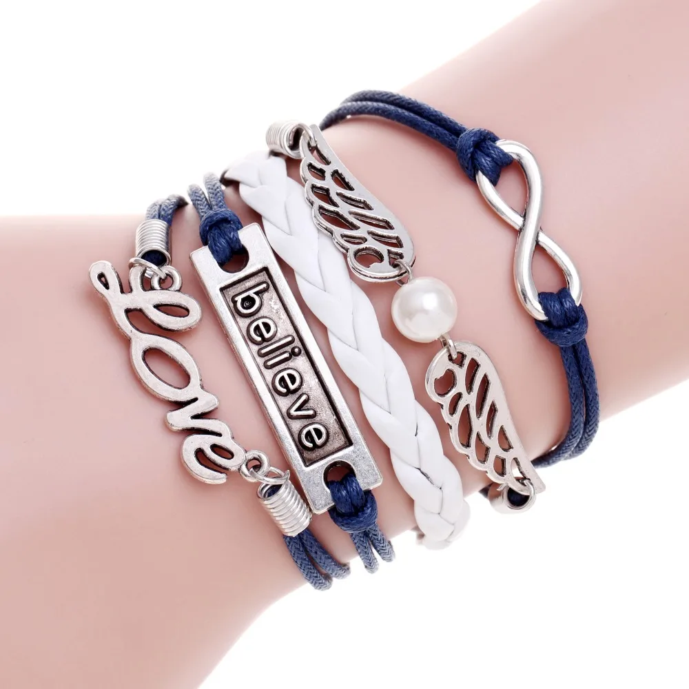 2016 синий плетеный крылья браслет бесконечность pulseira feminina bralseira мужскую ЛЮБОВЬ