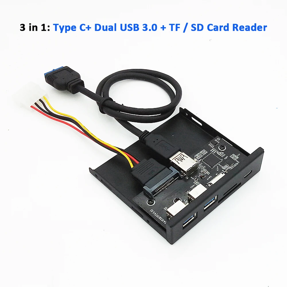 33S50-RTK 3 в 1 кард-ридер USB 3,0 Передняя панель медиа тип-c двойной USB 3,0 порт концентратор приборной панели ПК передняя панель с кабелем питания