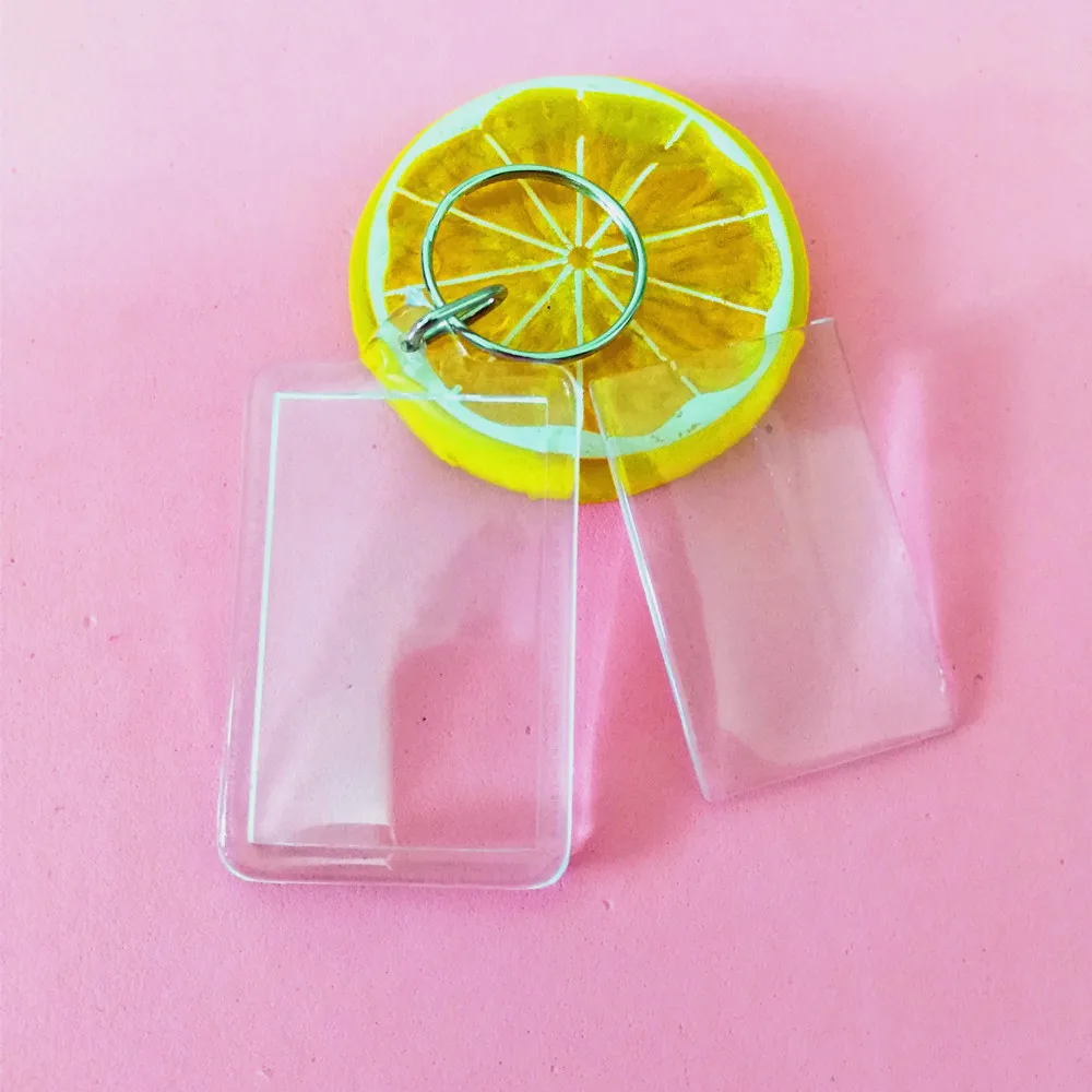 

100 Pcs Rectangular Transparent Blank Insert Photo Picture Frame Key Ring Split keychain FREE SHIPPING