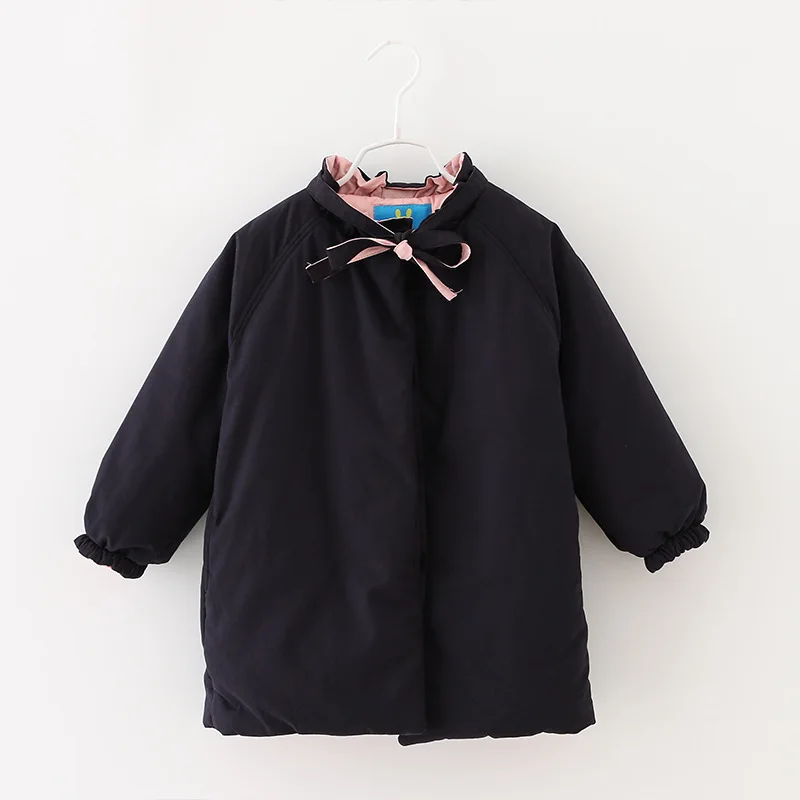 

2019 New Child cotton padded coat Korean Style girl Princess children's wear for winter dark blue simply color kids Parkas coat