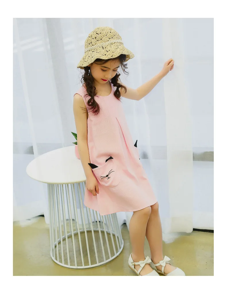 Dresses for girls 2018 Summer Girl Dress Up Fashion Cotton flax Princess Sleeveless Cartoon Casual 4 6 8 10 12 Years | Детская одежда и