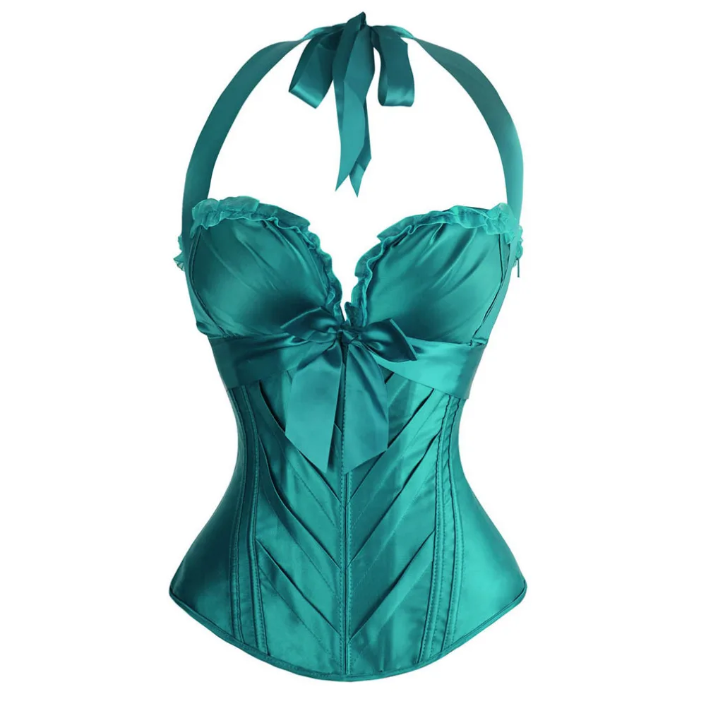 Sexy Cup Cprset Halter Lace up Satin Overbust Corset Bustier Waist Cincher Body Shaper Corsets and bustiers Espartilho - купить по
