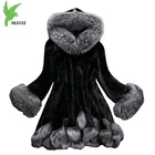 Женская шуба из искусственного меха, сезон осень-зима 2022, норковая шуба с воротником из лисьего меха, куртки с капюшоном 6XL, верхняя шуба, женская утепленная верхняя одежда