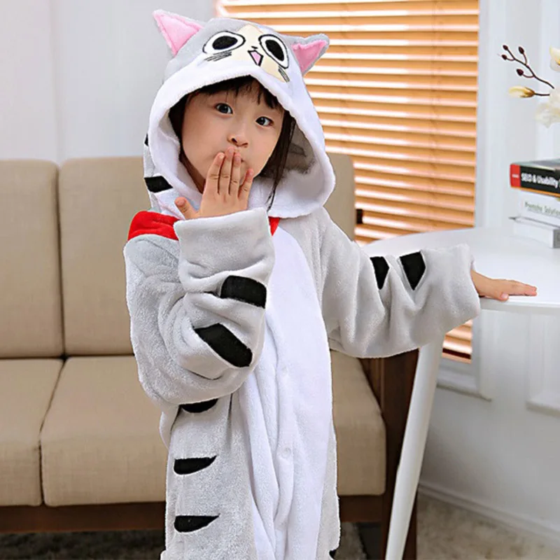 Kigurumi новая Толстовка Детские Пижамы Зимние фланелевые с рисунком кота для