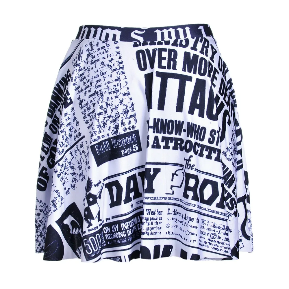 New Spring Elegant Newspaper Print Skirts Women 2017 Elastic High Waist Pleated Mini Skirt Saia | Женская одежда