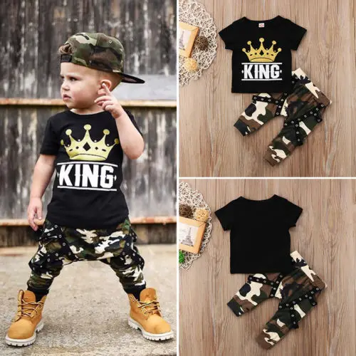 2PCS Summer Baby Clothes Set Short Sleeve T shirt Toddler Newborn Infant Kids Boys Tops Camo Pants Outfits | Детская одежда и