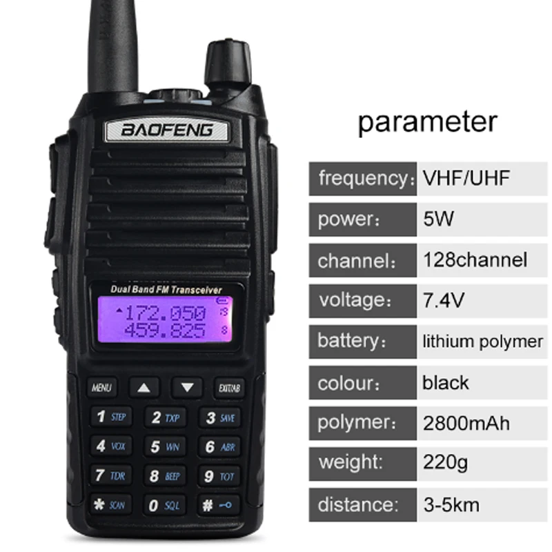 Baofeng UV 82 8 Вт портативный двухканальные рации 10 км vhf/uhf 136 174 и 400 520 МГц Любительское